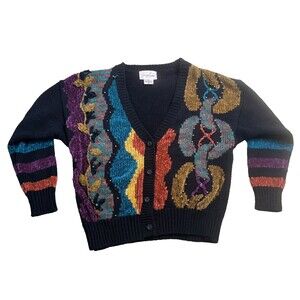 Jocelyn Smith Women's Sweater Cardigan Small Black Ugly Sweater 80's 90 VTG